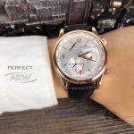 Perfect Replica Jaeger LeCoultre White Face Rose Gole Bezel 42mm Chronograph Watch 